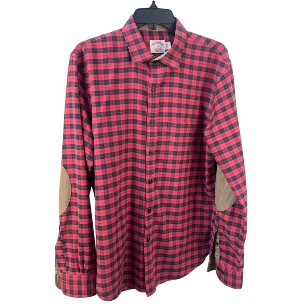 Vintage Brooks Brothers Men's Large Red Black Plaid Long Sleeve Button Up Shirt